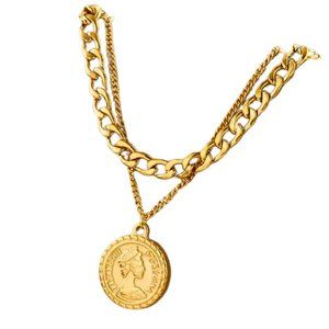 Two Layered Coin Pendant Gold Necklace